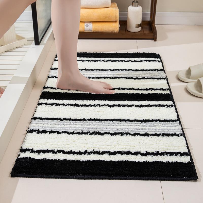 Black & White Striped Non-Slip Absorbent Bathroom Mat – Versatile for Toilet, Bedroom, and Door Entry.