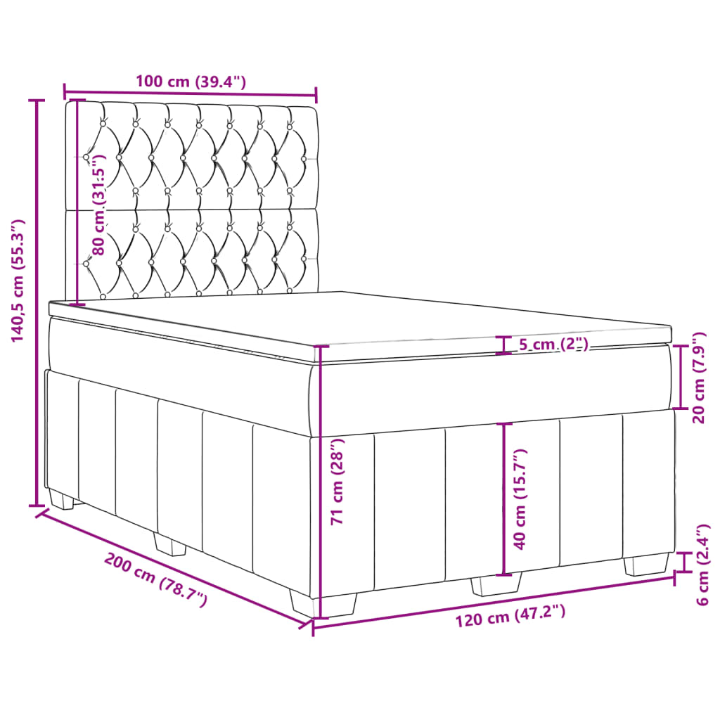 Box Spring Bed with Mattress Dark Gray 120x200 Cm Fabric