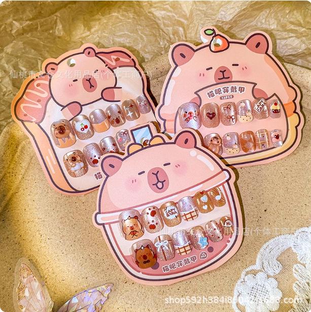 Carpincho Cat Eye Kids' Self-Adhesive Wearable Nail Stickers - Traceless Short Manicure Pieces for Little Girls' Gift