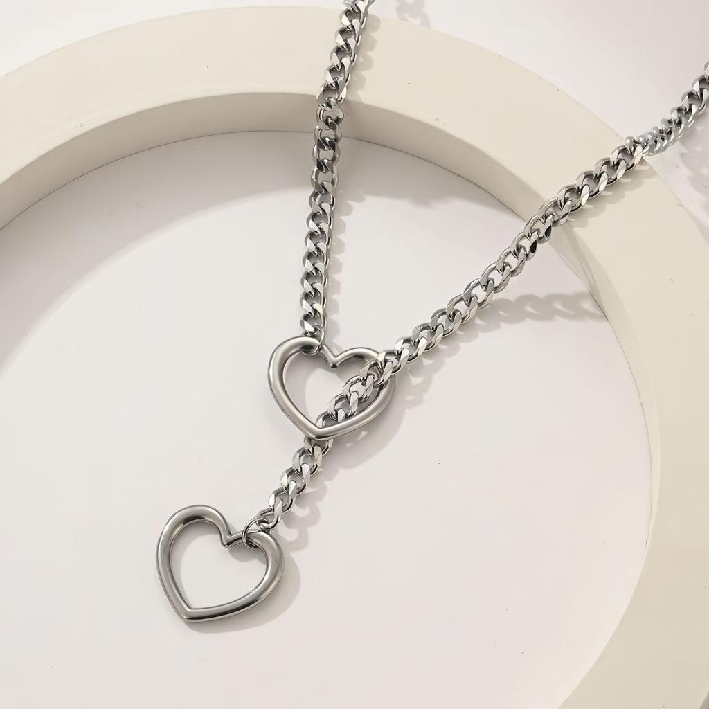 Retro Hip-hop Simple Peach Heart Versatile Necklace for Men and Women Couples