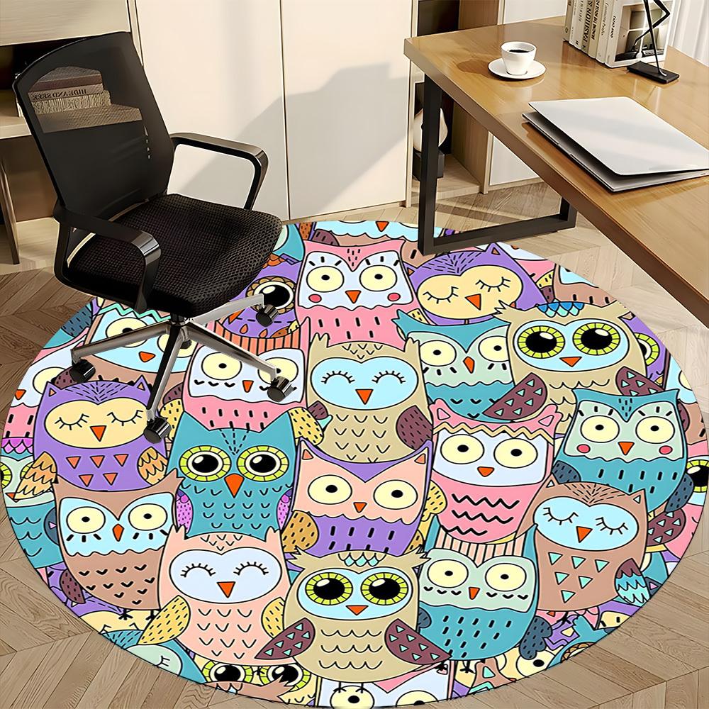 1pc Owl Pattern Office Round Area Rug, Indoor Mat Suitable For Office, Under Office Chairs Bedroom Living Room Home Decor, Room Deco