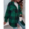 Ladies' Plush Fleece Winter Coat - Grid High Stretch Coat, Middle Eastern Elegant Collection, Machine Washable for Autumn and Winter