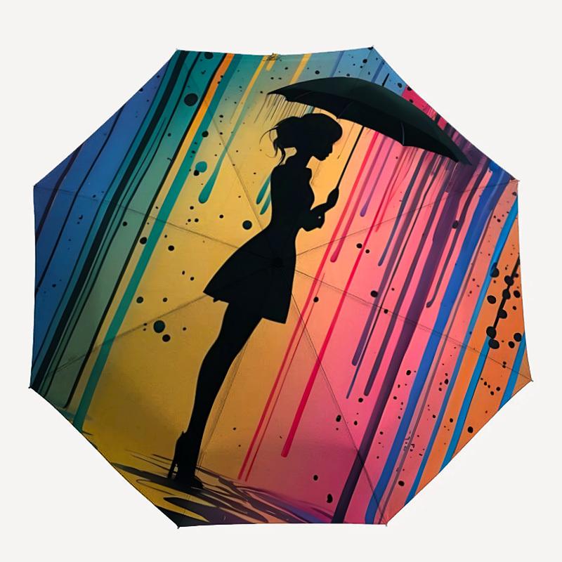 

1pc Colorful Girl Pattern Automatic Open/close Umbrella, 8-Rib sturdy structure, Auto Folding/Opening, Portable Travel Umbrella for Women,109