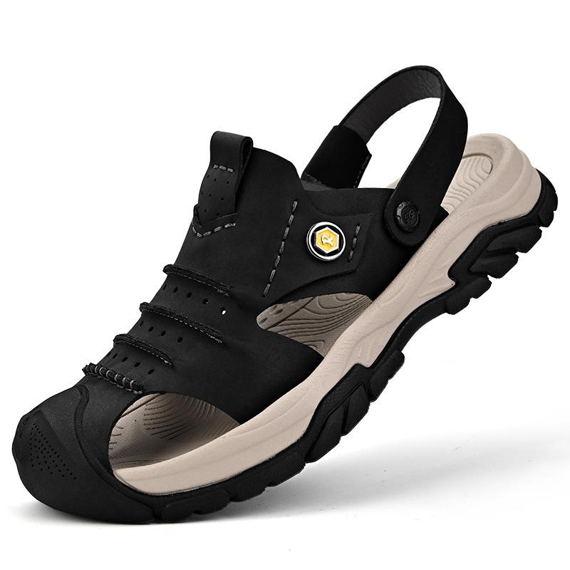 

Withdrawal of genuine leather sandals, soft-soled baotou beach shoes, two sandals in one 44 чорний