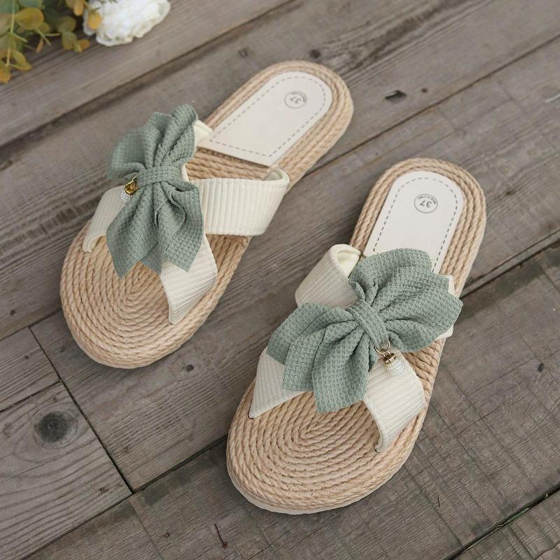Ladies Fashion Casual Floral Flat Sandals Beaded Comfortable Slip on Slippers