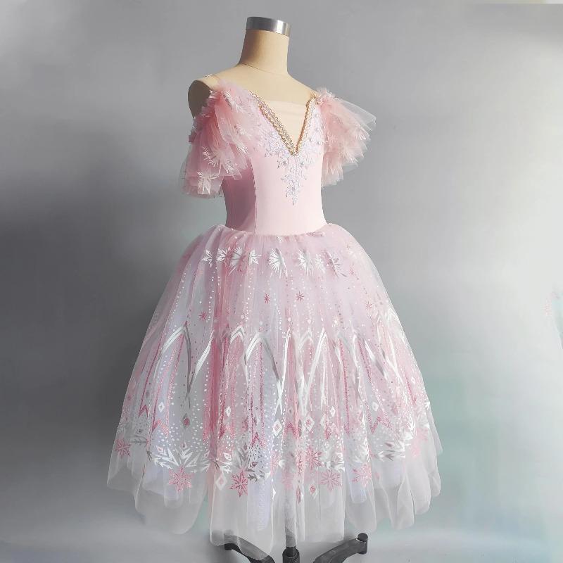Pink Blue Ballet Dress Girls Performance Clothes Long Romantic Ballet Tutu Swan Ballerine Children Fairy Ballet Costume