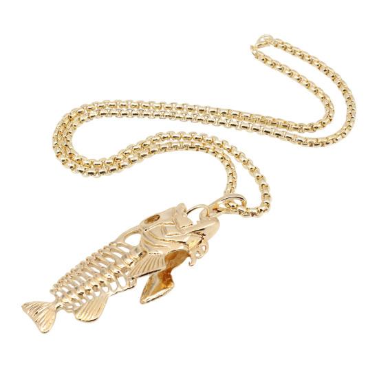 Fish Bone Necklace, Punk Street Style Hollow Fish Skeleton Pendant Design, Durable Alloy Chain for Women And Girls