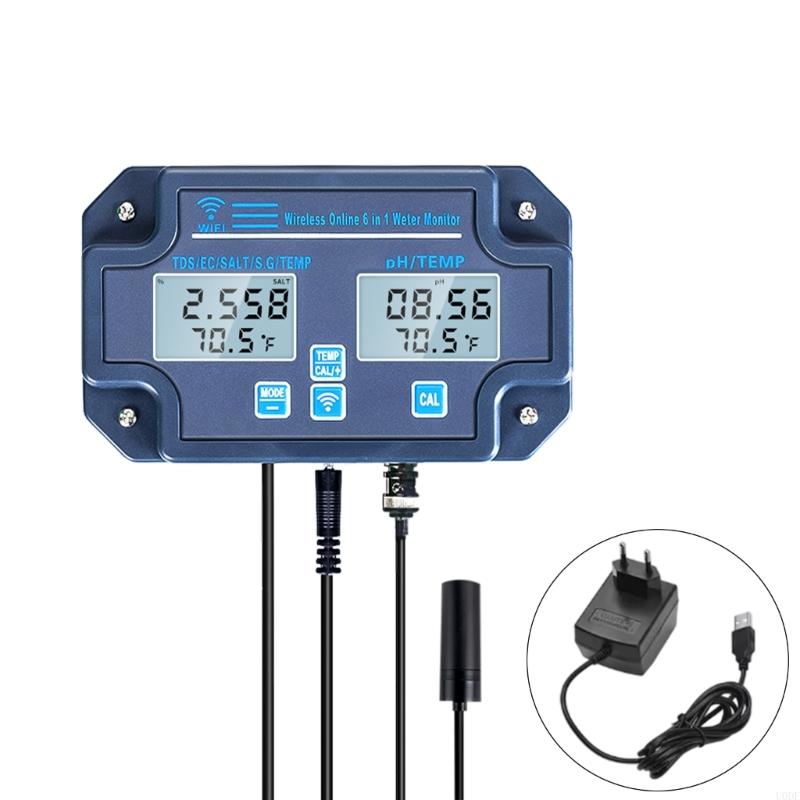 6 in 1 Digital Water Tester with WiFi Data Transfer Measure Acidity Salinity for Home Farming Laboratory