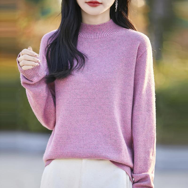 First-line Ready-to-wear Skin-friendly Velvet Half-turtleneck Sweater for Women In Autumn and Winter New Style Floral Yarn Thickened Base Sweater