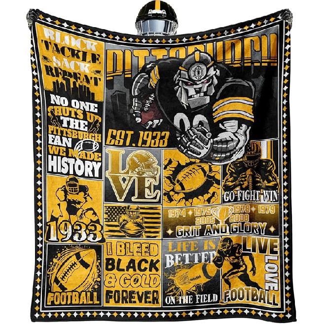 Football Gifts for Men Women, City Football Fans Flannel Blanket, Pittsburgh Gifts Ideas for Men Women Boys Kids Throw Blanket 60 x50 50x40