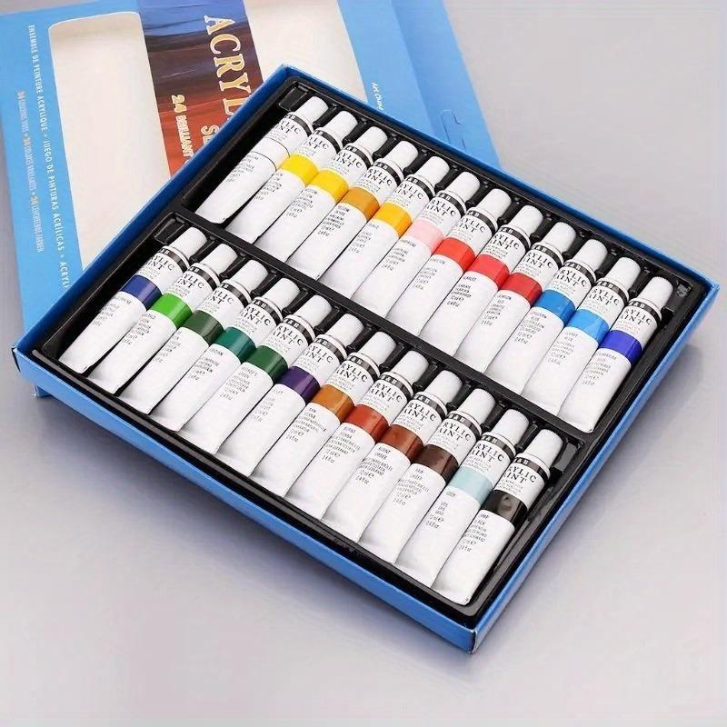 24 Pieces/set DIY Colored Acrylic Pigment Set Non Toxic and Durable 12ml Cylindrical Painting Pigment