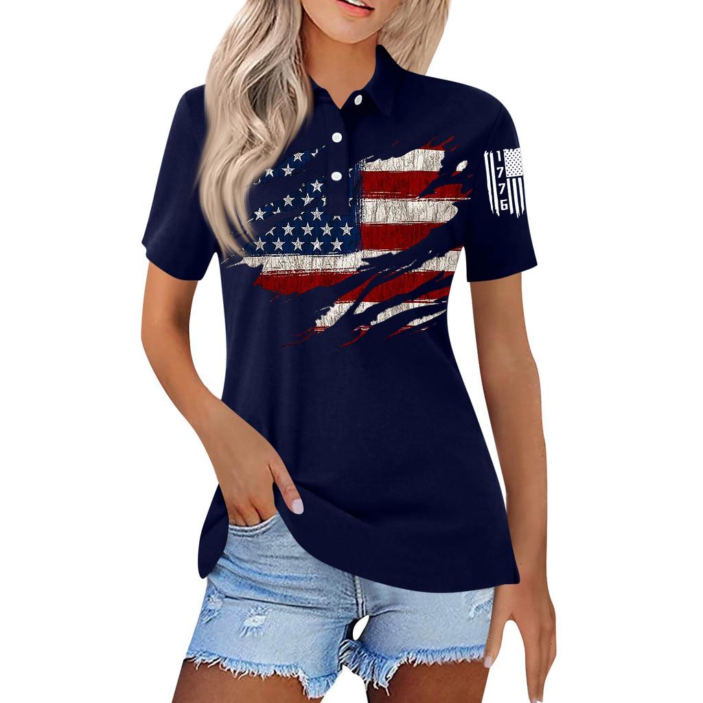 Women's Fashion Casual Lapel Short Sleeve Printed Shirt Women's Button Up Tops