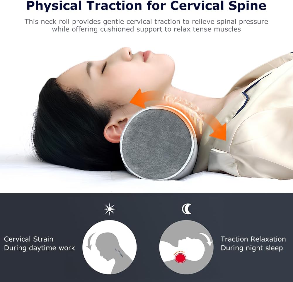 Oxsaytee Cervical Neck Roll Memory Foam Pillow Cylinder Bolster for Cervical Support Orthopedic Pillow Neck Support Bed Pillow for Shoulder