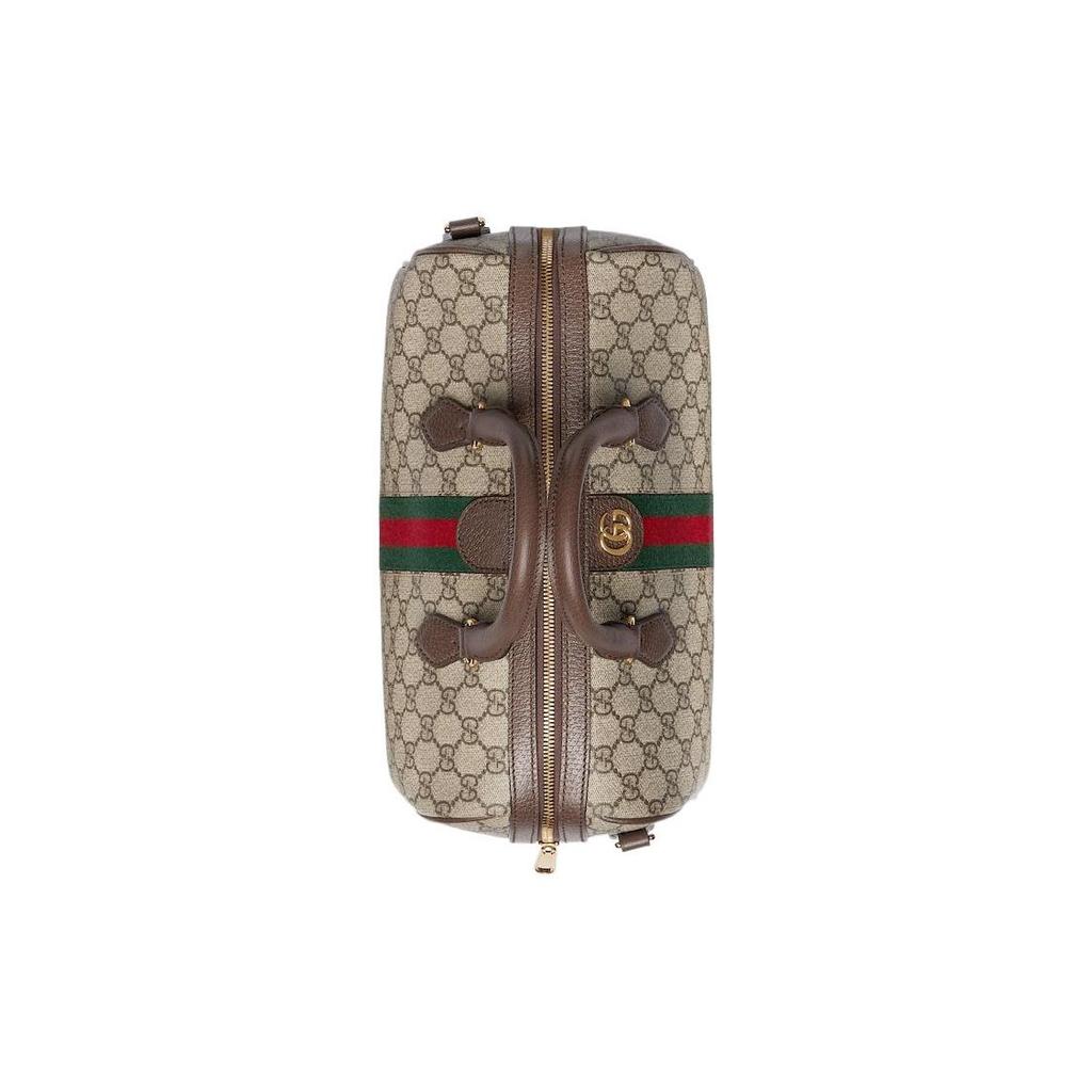 Gucci Borsa Boston Ophidia GG Supreme Pelle Beige Marrone Hardware Doppia G Oro Borsa da Viaggio Duffel per Donna Pendolarismo Quotidiano 772065-96IWG-8745