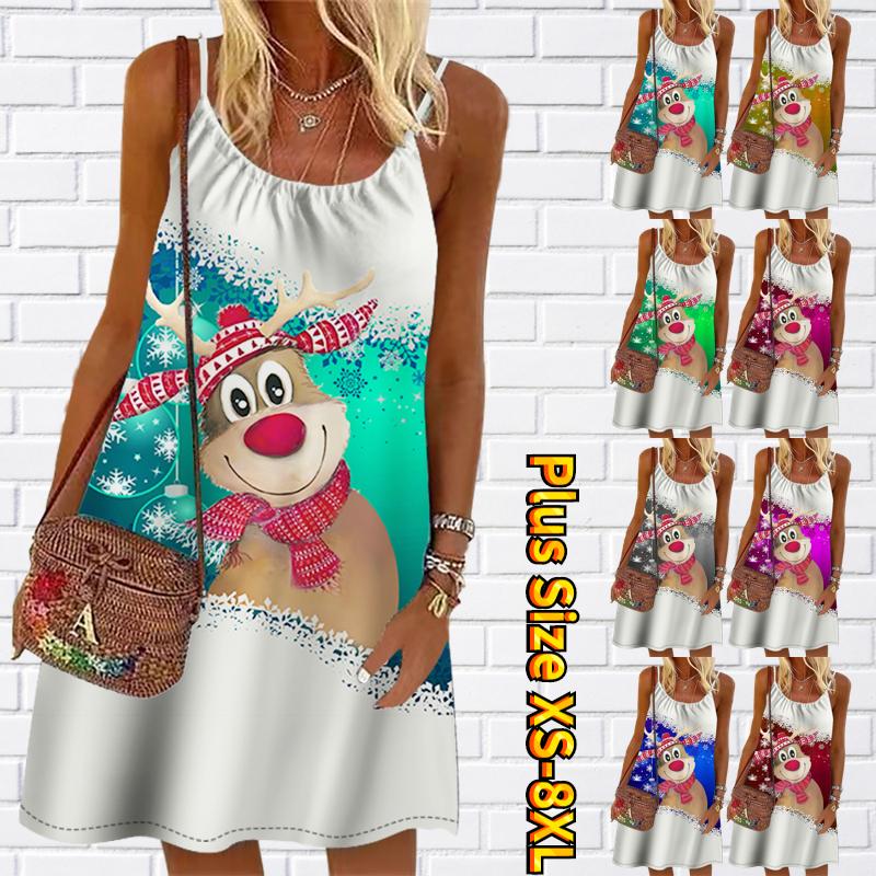 

Женское мини-платье с принтом «Маленький красный осел» Вечернее платье без рукавов Летнее пляжное платье Сарафан Платье-жилет XS синий