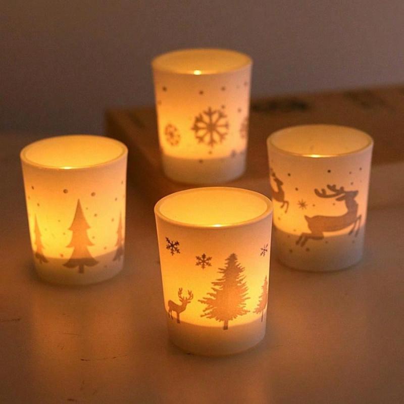 1Mini Christmas Tree Elk Snowflake Candle Holder Glass Small Candle Cup Christmas Gift Home Store Decoration Ornament