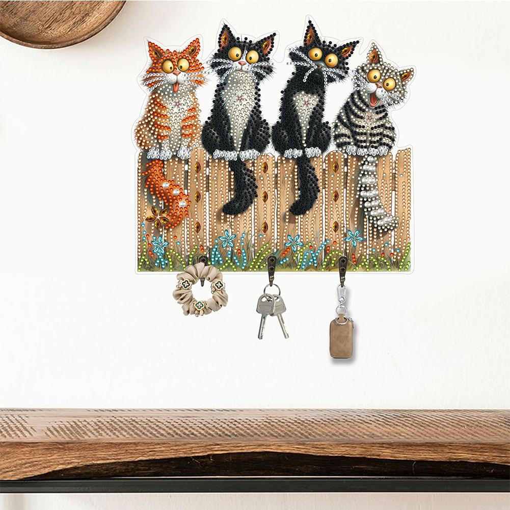 Funny Kitten Diamond Art Craft Wall Hooks DIY Diamond Painting Art Hooks 3 Hooks Diamond Painting Hook Rail for Wall Cabinet
