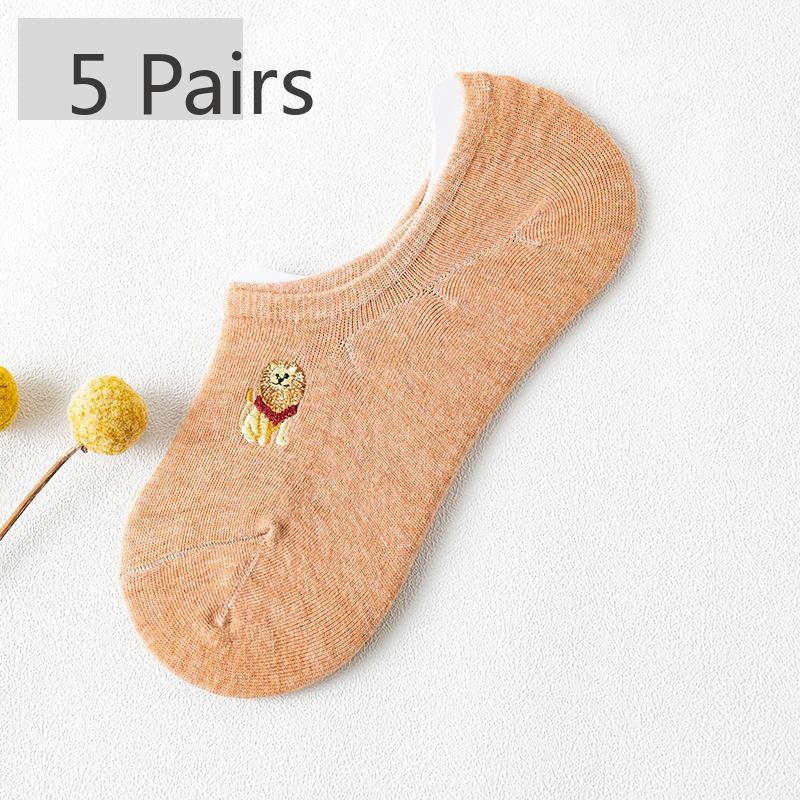 

5 пар женских летних новых симпатичных мультяшных вышитых невидимых силиконовых нескользящих хлопковых носков 5 Pairs