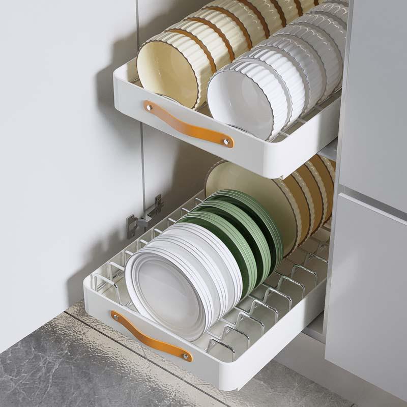 Bowl & Dish Pull-Out Storage Rack - In-Cabinet Drainer & Organizer