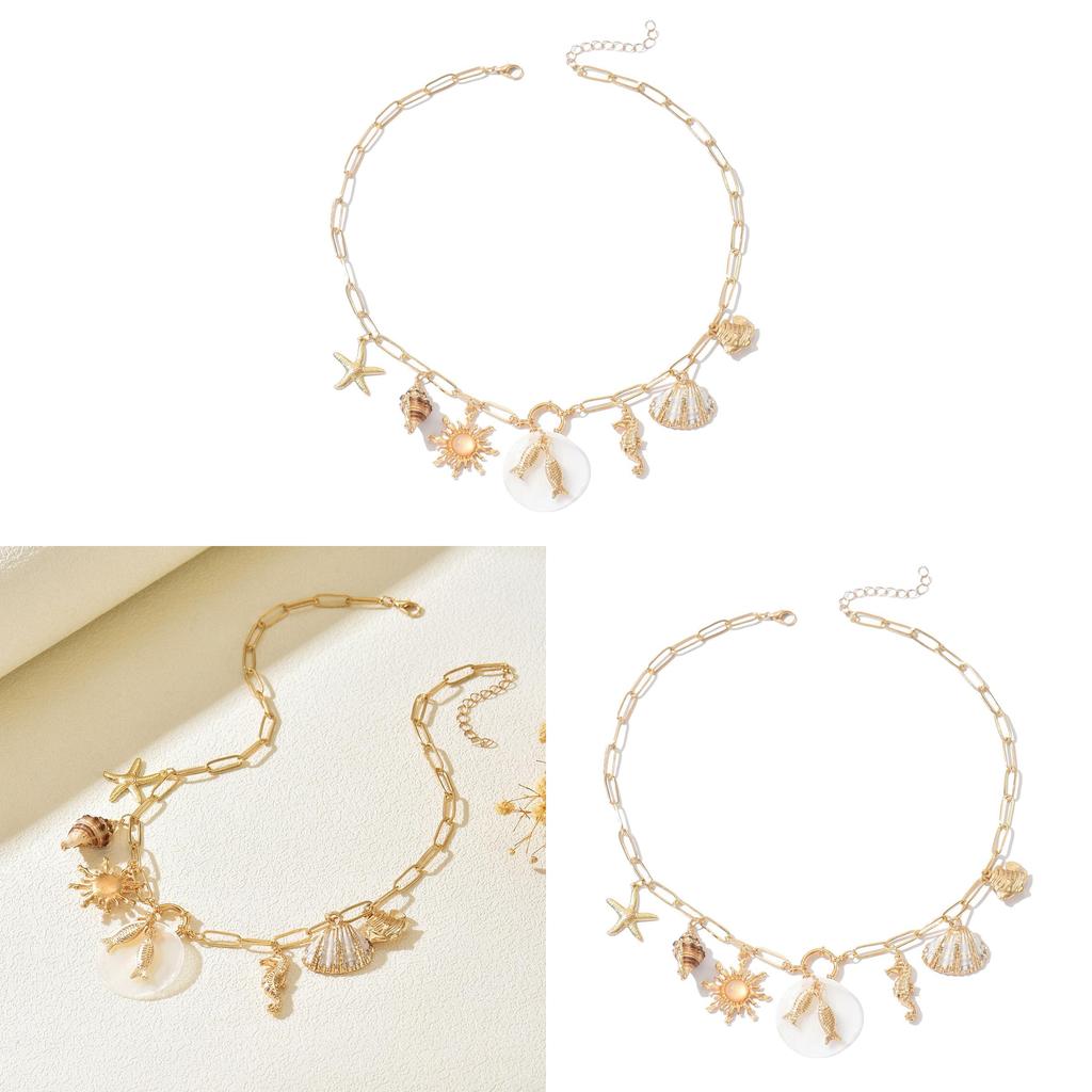 Shell Pendant Necklace With Geometric Design For Beach Fashion