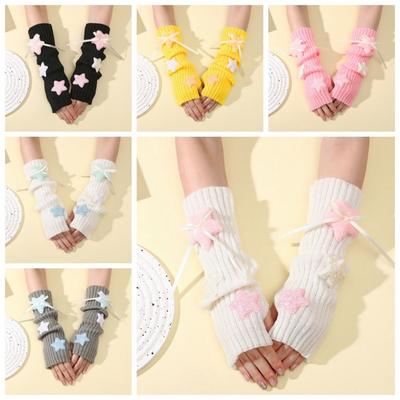 Plüsch Sterne Armstulpen Y2K Gestrickte Armlinge Mode Lange Handgelenk Handschuhe Damen