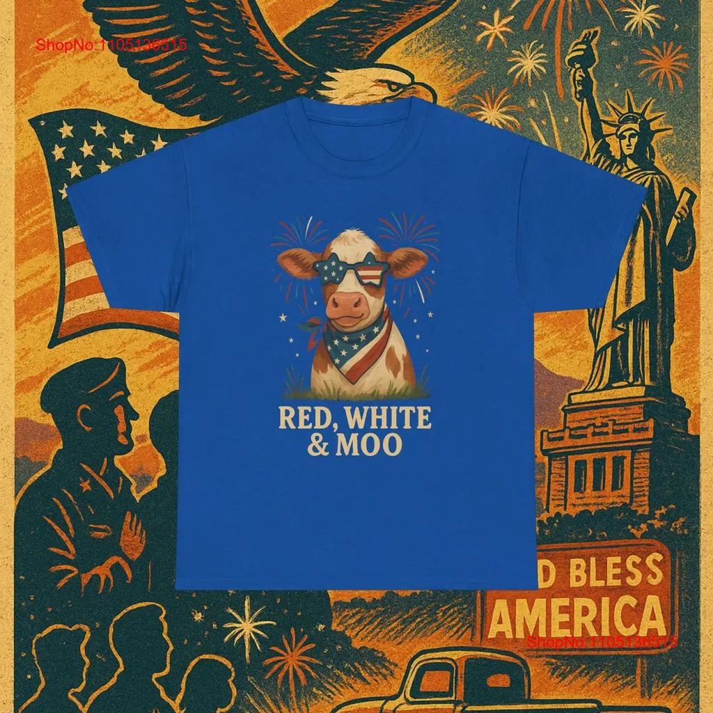 Patriotic Cow T Shirt Heavy Cotton for Independence Day vintage Washed Stretched Soft Stylish designer clothes Slightly
