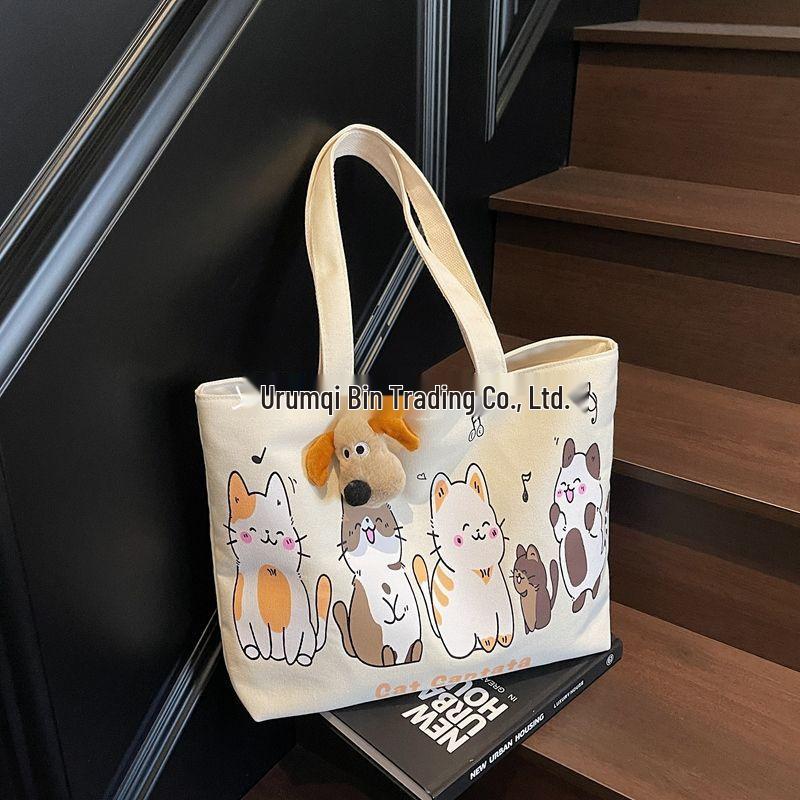 Korean Style Spring Minimalist Canvas Tote - Large Capacity Women's Single Shoulder Bag