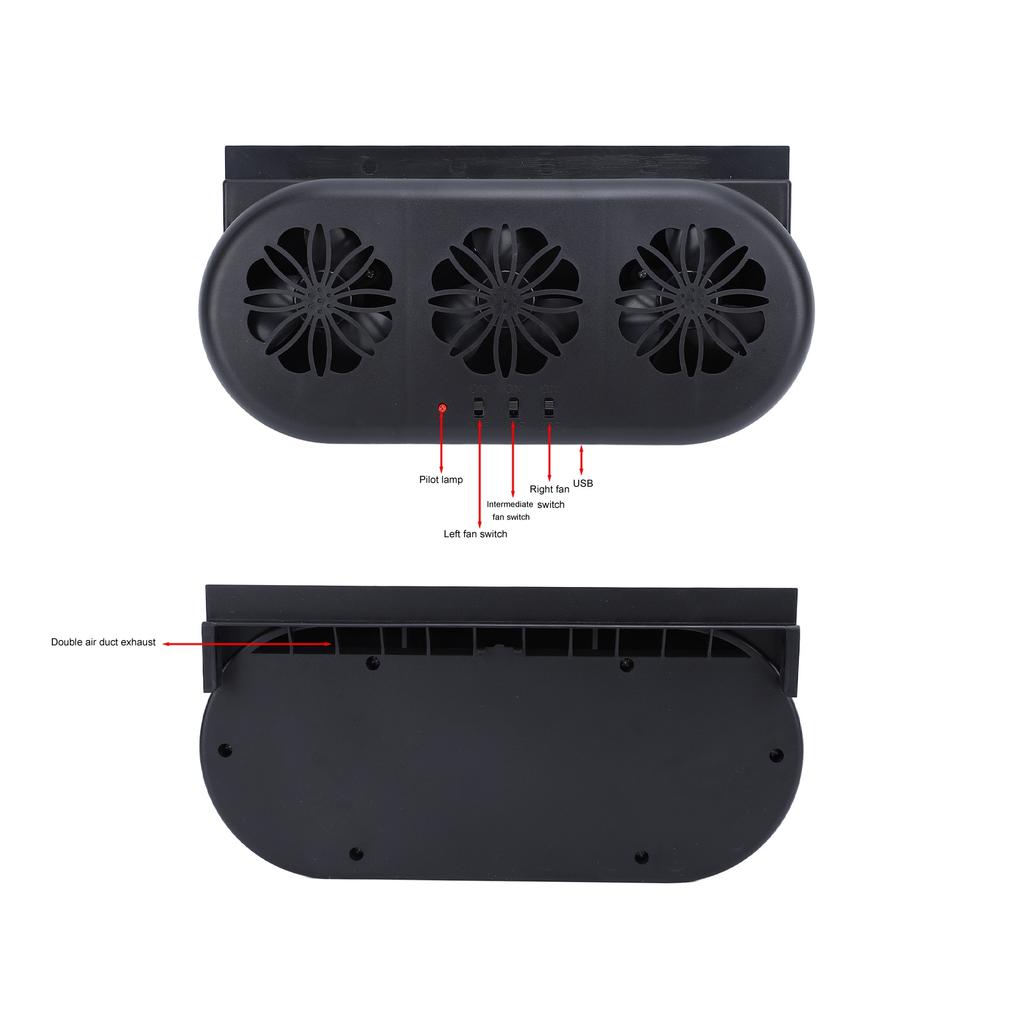 Car Air Vent Cooling Fan SUV Window Cooler 3 Outlet USB Plug in Circulation Exhaust Smoke