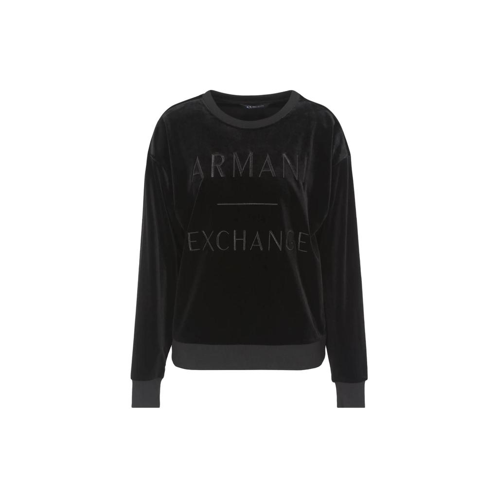 Armani Exchange FW23 Letter Logo Embroidered Crewneck Sweatshirt Women Sweatshirt Black 6RYM55-YJ9WZ-1200