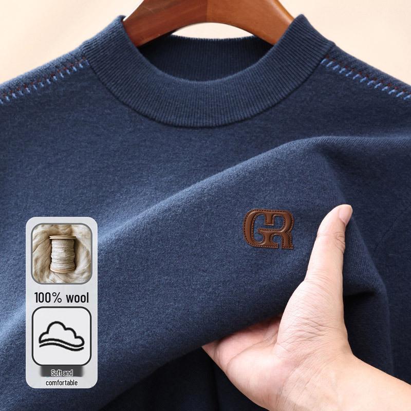Men's 100% Wool Sweater - 2025 Autumn/Winter New Style Round Neck High-End Knitwear