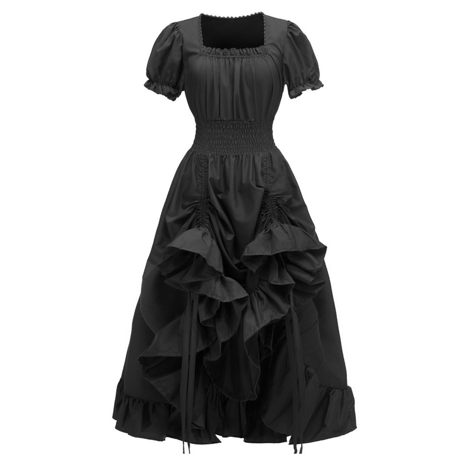 

Платье для женщин, сценический костюм на Хэллоуин, COS, ретро, ​​однотонное платье с поясом, вечернее, вечернее, длинное платье M чёрный