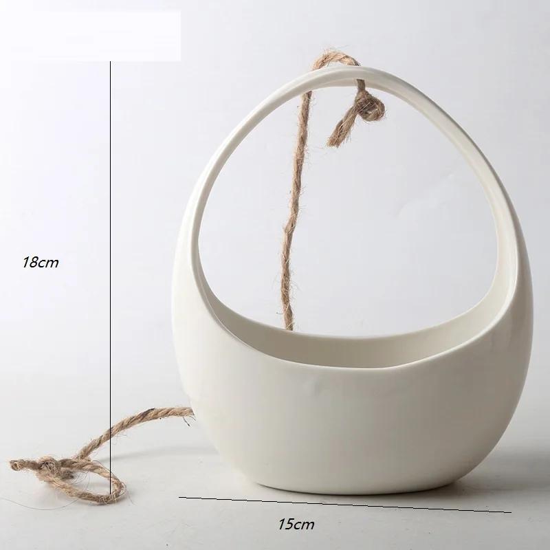 Европейские и американские керамические цветочные горшки Подвесные горшки из пеньковой веревки Подвесные корзины Простой балкон Зеленый плющ Подвесные цветы Ве