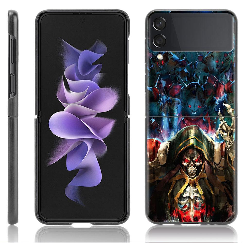Case For Samsung Galaxy Z Flip 3 5G Black Hard Luxury ZFlip Phone Cover Fall Prevention Fashion PC Shell Overlord Skull Anime