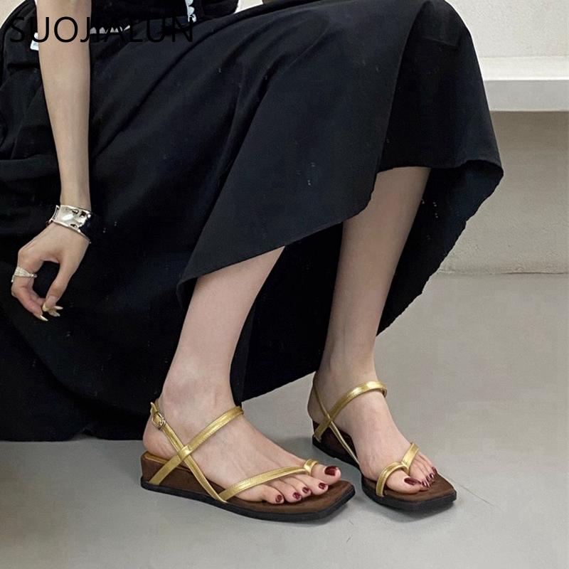 Fashion SUOJIALUN 2025 New Brand Women Sandal Shoes Fashion Gladiator Shoes Narrow Band Ladies Elegant Outdoor Dress Slides Shoes