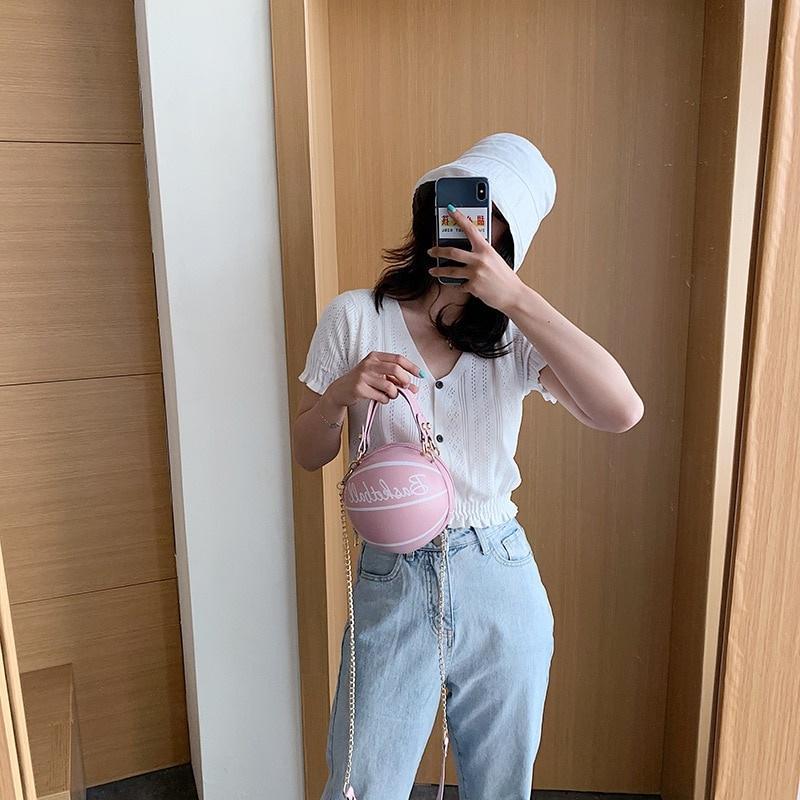 Basketball-Handtasche, kleine runde Tasche, Basketball-Tasche, Briefdruck, Umhängetasche