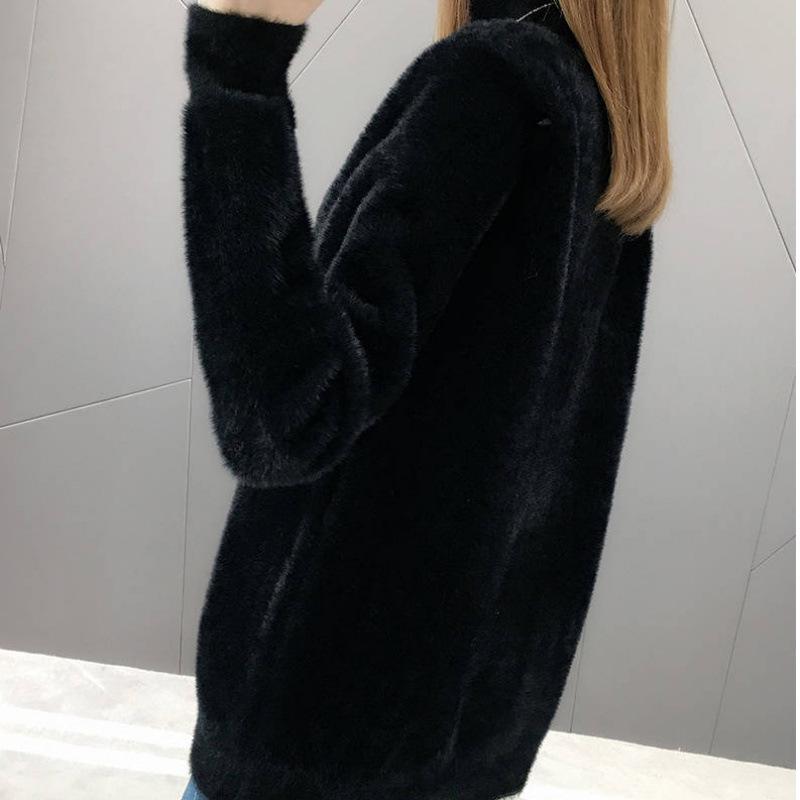 Women's Faux Mink Velvet Sweater - 2025 Autumn/Winter Loose, Lazy-Style Base Layer