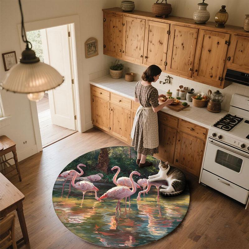 Giraffe & Flamingo Pattern Round rug,Carpet Rug for Living Room Bedroom Playroom ,Non-slip Floor Mat,Holiday Gifts and Birthday Gifts.