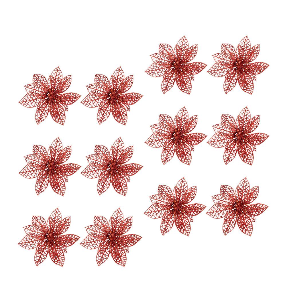 12 st Konstgjord Julgran Blomma Blixt Ihålig Ornament Prydnad
