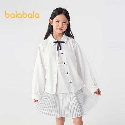 Balabala Girls' Long-Sleeve Academy Style White Shirt