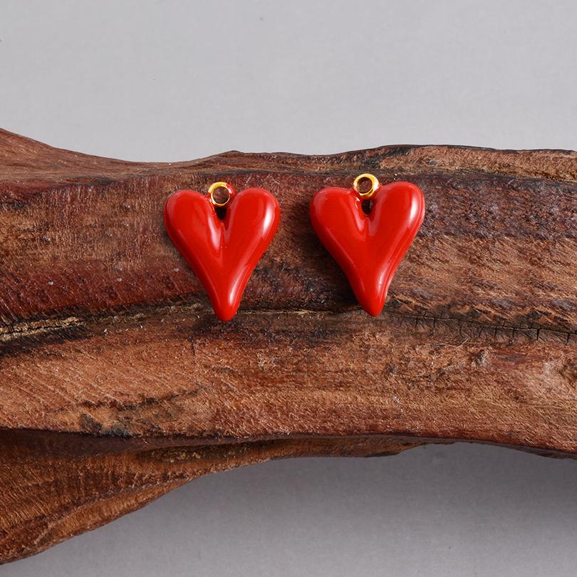 2pcs No Fade Real Gold Plated Enamel Heart Charm Stainless Steel Charms For Jewelry Making Love Pendants Halloween Accessories