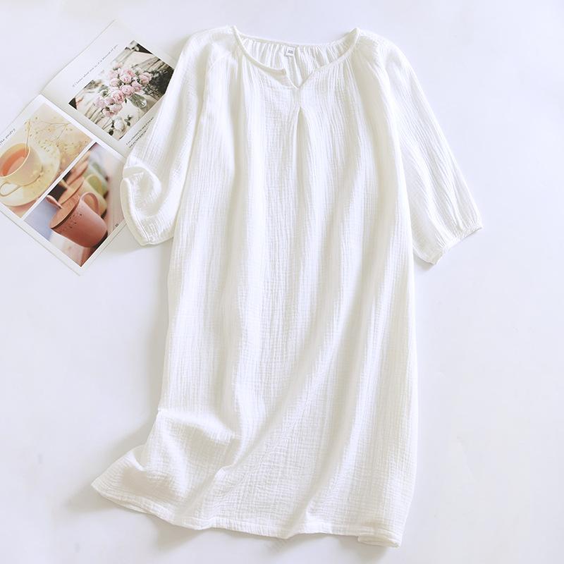 Solid Color Women's Summer Round Neck Cotton Nightgown Plus Size Loose Home Night Wear Dresses for Women Sleepwear
