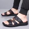 Herren Schwarz Leder Hausschuhe Flach Sommer Braun Breite Zehenpartie Sandalen Outdoor Weiß Strandschuhe für Vater Übergröße 46 47 48