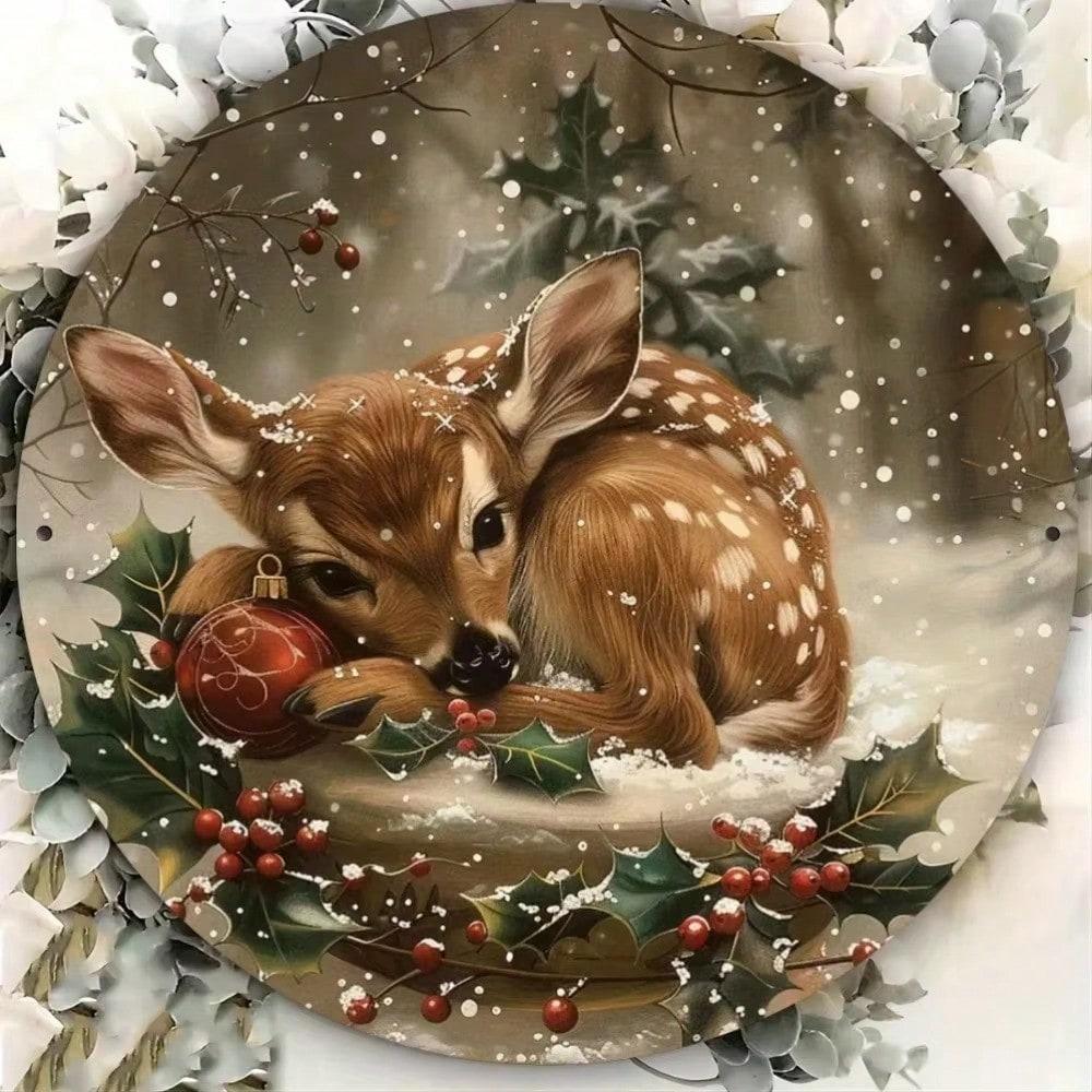

Vintage Christmas Deer Metal Sign Retro Wall Decor Farmhouse Holiday Art For Home Porch Bedroom 20x20 разноцветный