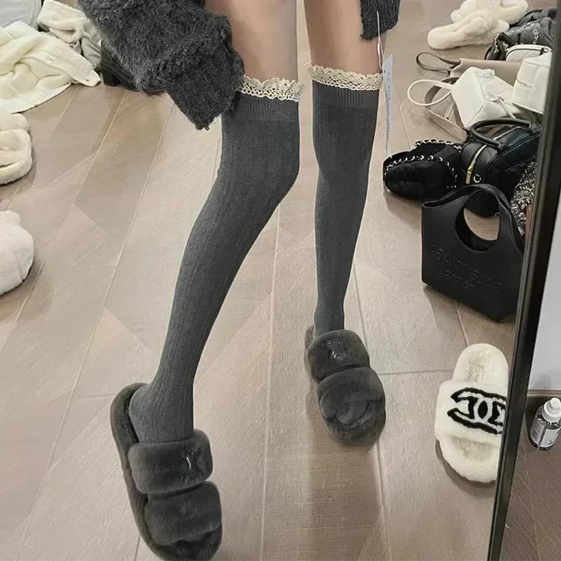 Sweet Lace Thigh High Socks Japanese Style Knitted Long Socks JK Lolita Black White Stockings Women Girls