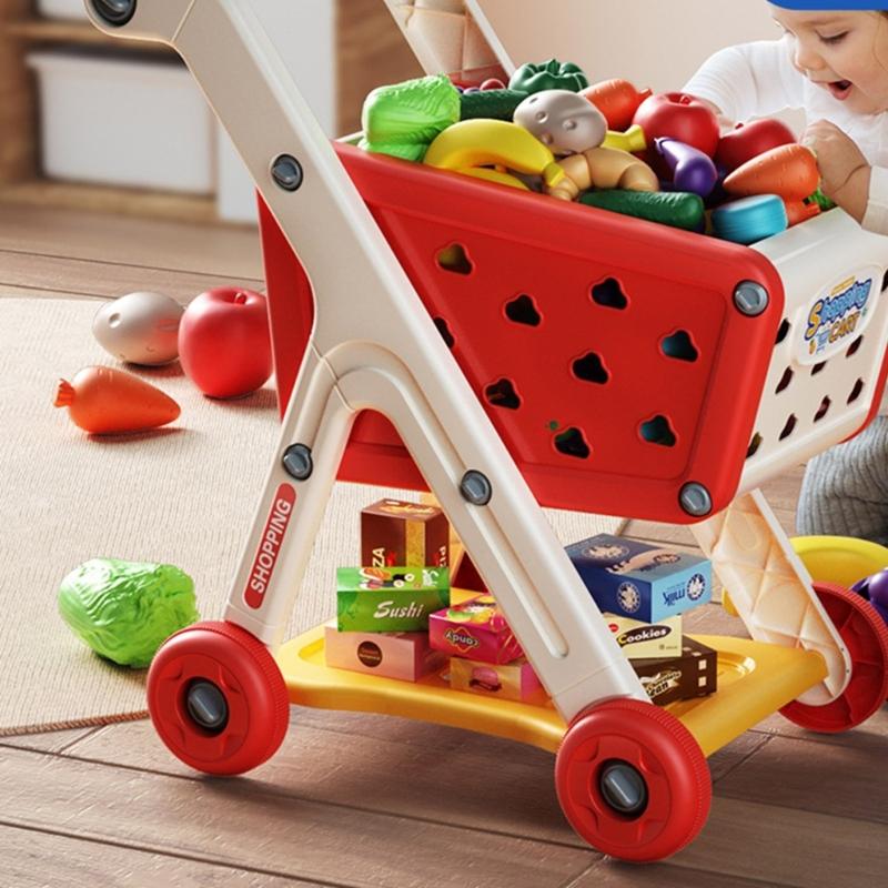 Miniature Doll Shopping Cart Push Trolley for Children's Imaginative Play Indoor and Outdoor Easy Assembly