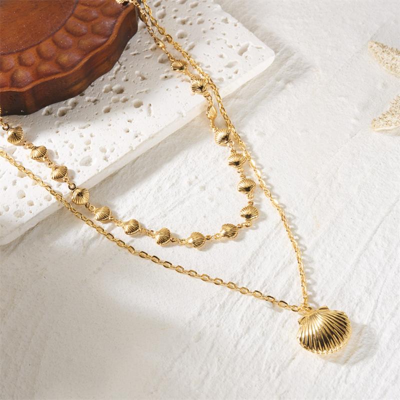 Bohemia Gold Plated Double Layer Shell Necklace For Women Starfish Conch Scallop Pendant Choker Summer Beach Jewelry Accessories