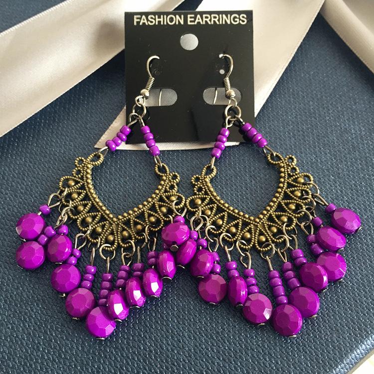Popular earrings Bohemian retro fringed long beaded earrings colorful earrings women