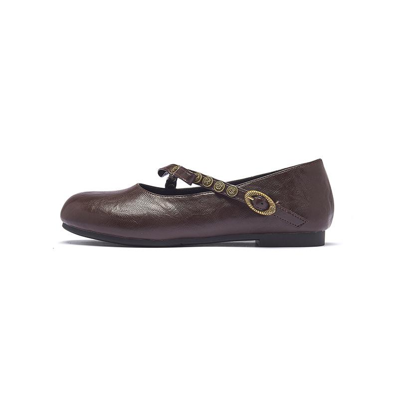 Brown Mary Jane shoes new summer retro flat-soled soft-soled shallow mouth single shoes with skirt