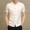 Men Summer Shirt Stand Collar Short Sleeve Solid Color Slim Fit Knot Buttons Daily Wear Chinese Traditional Clothes Vintage Chinese Style Men Top Men