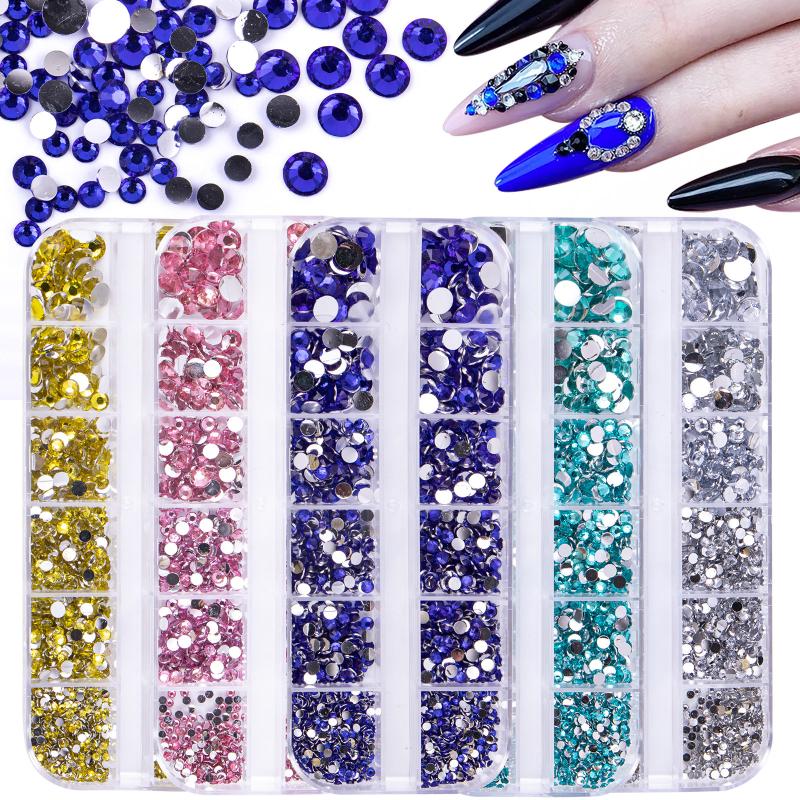 12Grids Box Mix Nail Art Rhinestone Nail Beads AB Crystal Flatback Jewelry Gems With Storage Organizer For Multicolour Nail Art